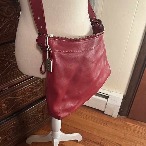 Vintage Coach, Red Leather with tan Coach insignia lining. 2000s. - Picture 2 of 5
